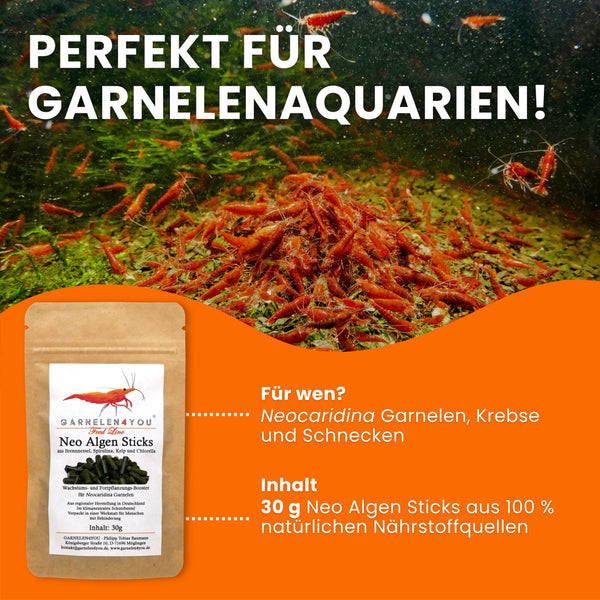 GARNELEN4YOU® Neo Algen Sticks | Wachstums- & Fortpflanzungs-Booster | Premium Garnelenfutter