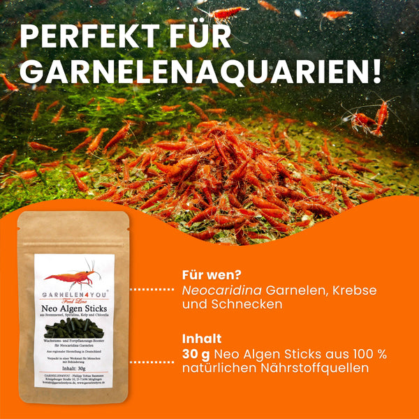 GARNELEN4YOU® Neo Algen Sticks | Wachstums- & Fortpflanzungs-Booster | Premium Garnelenfutter