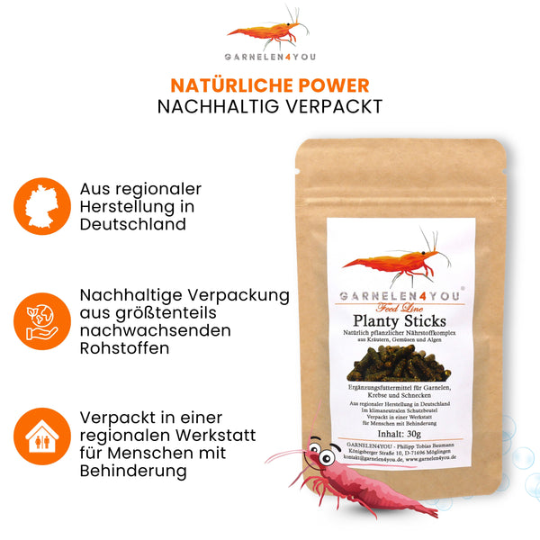 GARNELEN4YOU® Hauptfutter-Bundle: Carny & Planty & Mineral Sticks + Baby Powder für Caridina Garnelen | Premium Garnelen-Hauptfutter