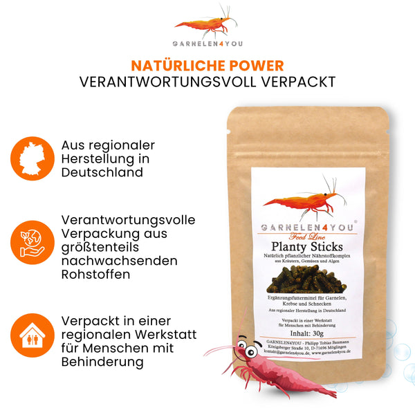 GARNELEN4YOU® Planty Sticks | pflanzliches Hauptfutter | Premium Garnelenfutter