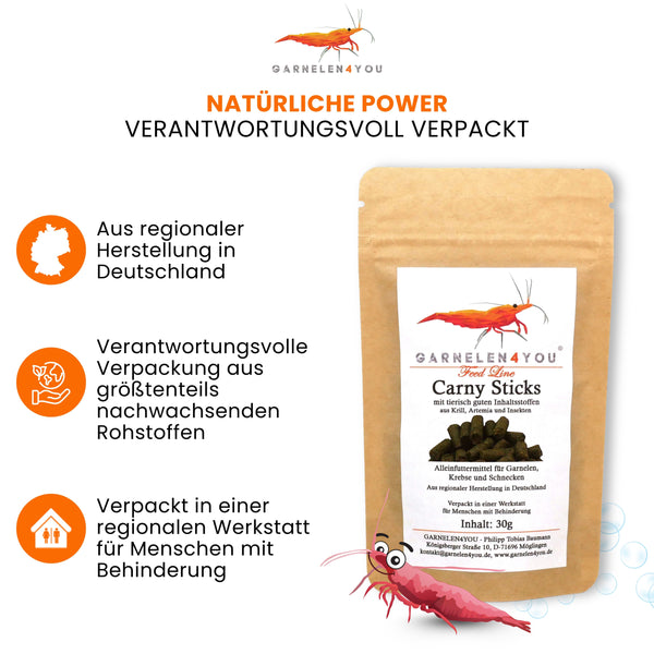 GARNELEN4YOU® Carny Sticks | proteinreiches Hauptfutter | Premium Garnelenfutter