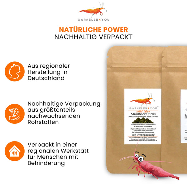 GARNELEN4YOU® Probeset pflanzliche Einzelfuttermittel | 8 Sorten Premium Garnelenfutter