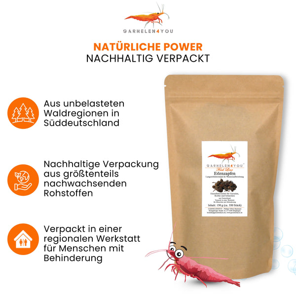 GARNELEN4YOU® Erlenzapfen | natürliche Wasseraufbereitung & Langzeitfuttermittel