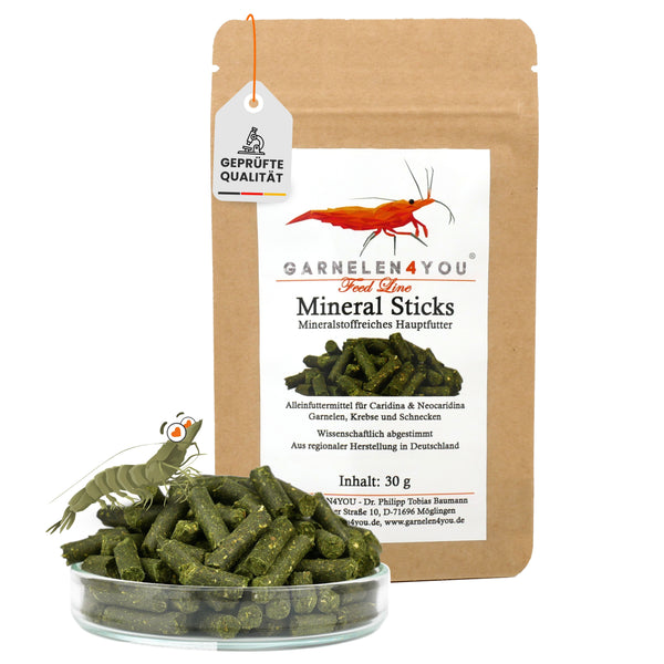 GARNELEN4YOU® Mineral Sticks | mineralstoffreiches Hauptfutter | Premium Garnelenfutter