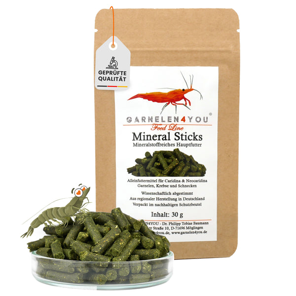 GARNELEN4YOU® Mineral Sticks | mineralstoffreiches Hauptfutter | Premium Garnelenfutter