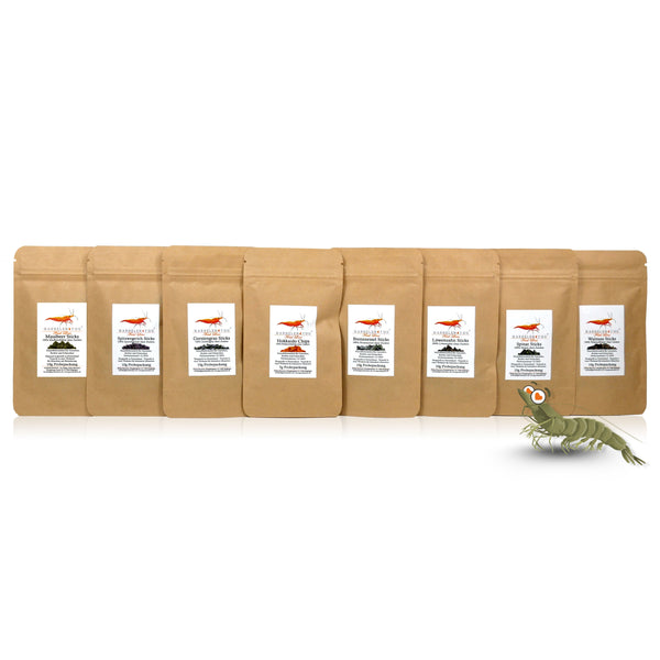 GARNELEN4YOU® Probeset pflanzliche Einzelfuttermittel | 8 Sorten Premium Garnelenfutter